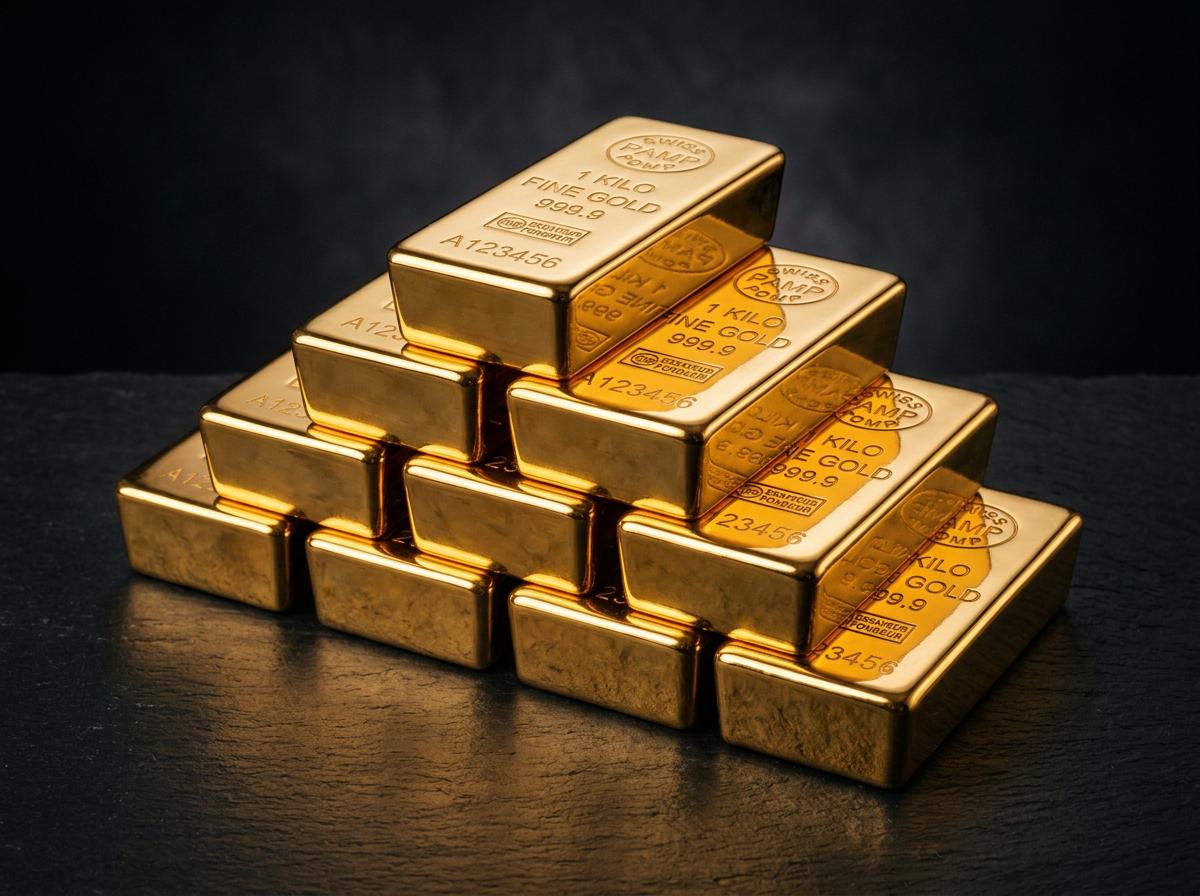 Stack of polished gold bars for sale from African gold supplier Congo Rare Minerals